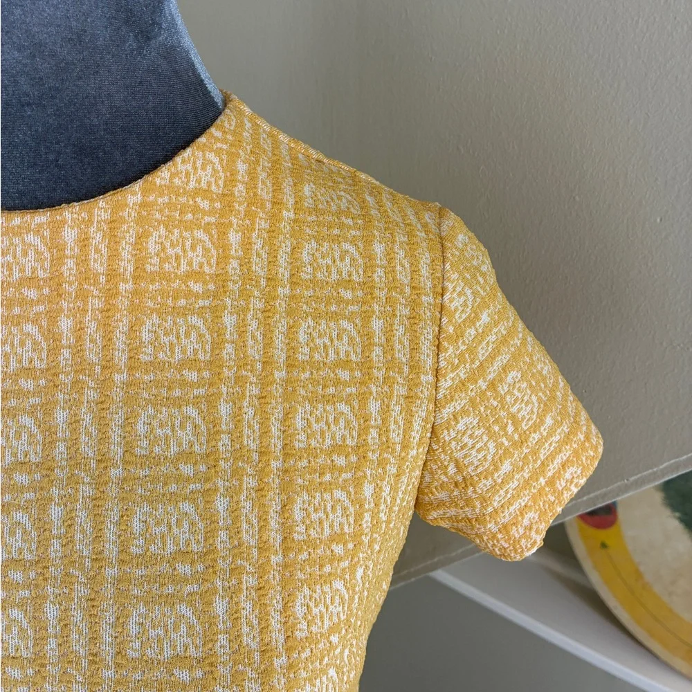 Vintage 1960s White & Mustard Plaid Mod Shift Dress w/ Faux Belt - Picture 3 of 9